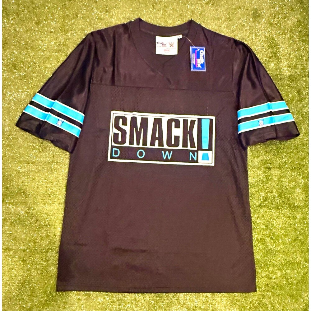 Chalk Line WWE SmackDown Mesh V-Neck Jersey Shirt Black Blue White Size S NWT